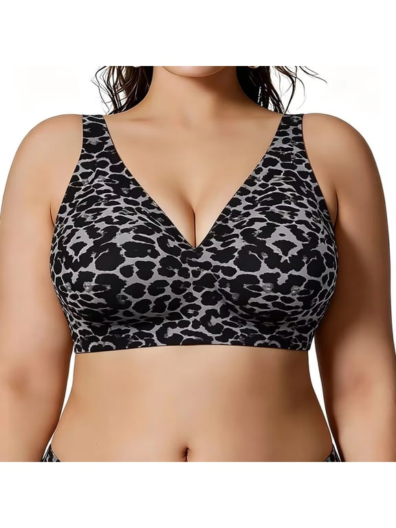 Miorin Under $5 Wide Strap Comfort Wireless Bra for Women, V‑Neck No‑Underwire Full‑Coverage Bra, Comfortable Breathable Supportive Full‑Figure Plus‑Size Tshirt Bras for Everyday Use
