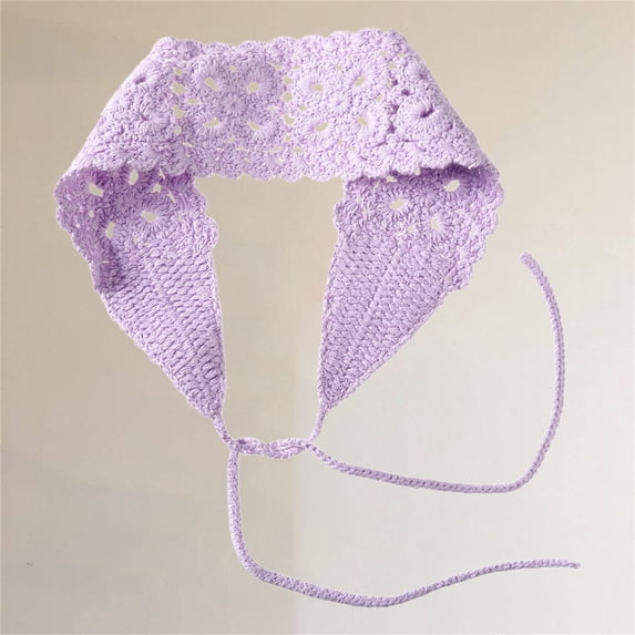 Miorin Under $5 Women Vintage Hollow Crochet Headbands Hairbands Tie Knitted Head Scarf Breathable Floral Knit Bonnet Lightweight Lace Head Cover for Beach Daily Vacation Multiple Colors