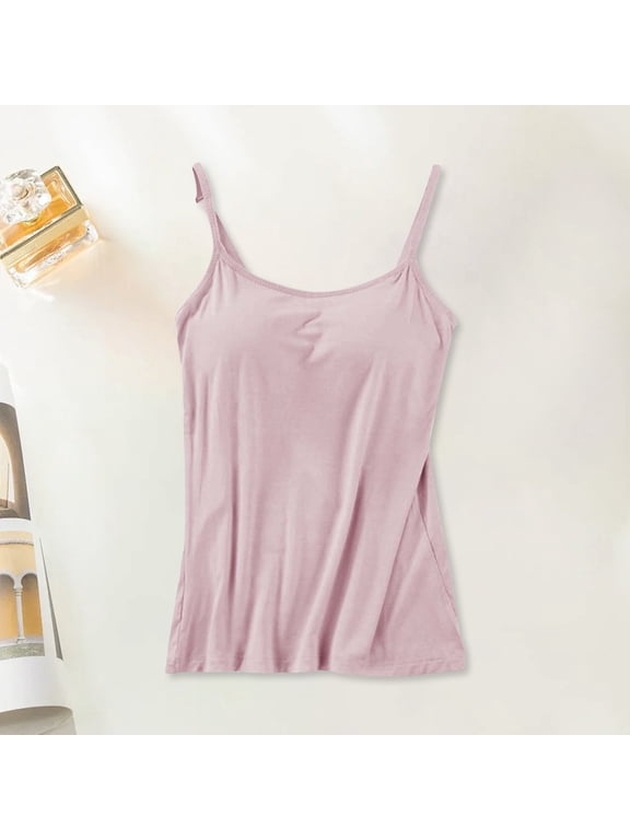 Miorin Adjustable Spaghetti Strap Camisole Tank Tops for Women, Scoop Neck Modal Built-in Padded Shelf Bra Undershirt, Solid Color Layering Loungewear Tank for Daily Casual Outfits, Beige 3XL