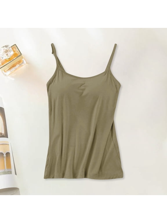 Miorin Adjustable Spaghetti Strap Camisole Tank Tops for Women, Scoop Neck Modal Built-in Padded Shelf Bra Undershirt, Solid Color Layering Loungewear Tank for Daily Casual Outfits, Green 3XL