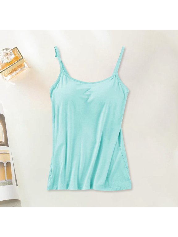 Miorin Adjustable Spaghetti Strap Camisole Tank Tops for Women, Scoop Neck Modal Built-in Padded Shelf Bra Undershirt, Solid Color Layering Loungewear Tank for Daily Casual Outfits, Mint Green 5XL