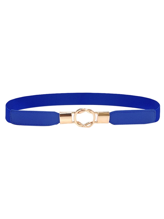 Thin Waist Belt for Ladies Under $ 5, Women Skinny Stretchy Belt for Dresses, Retro Elastic Waist Belt for Ladies with Gold Buckle, Blue Belt