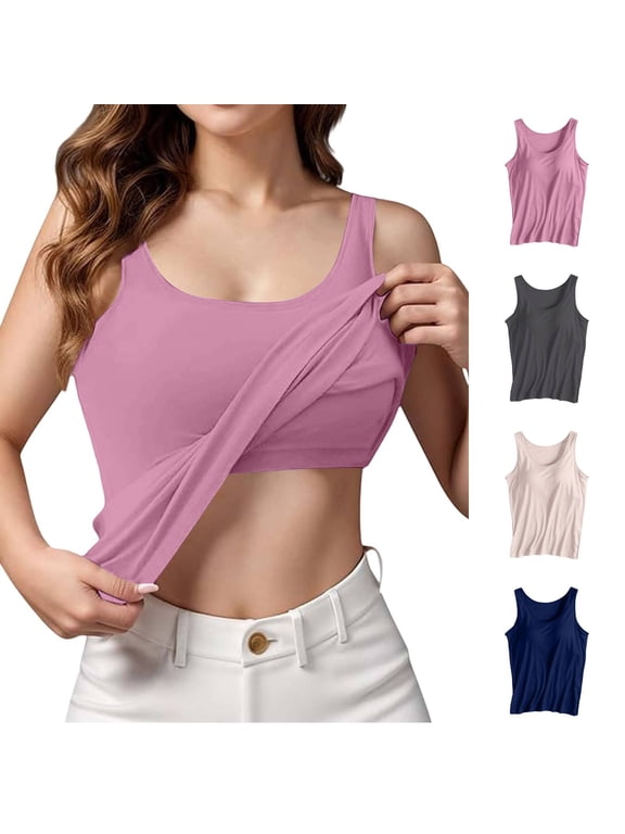 Miorin U Neck Built in Bra Tank Tops for Women, Modal Wireless Shelf Bra Undershirt, Solid Color Loose Fit Layering Loungewear Vest for Daily Casual Basic Sleeveless Cami Shirts, Light Ashy 5XL