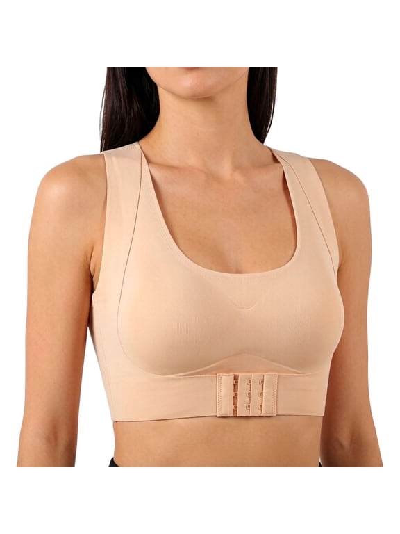 Miorin Under $2 Posture Wireless Bra for Women, U‑Neck Wide‑Strap Front‑Closure No‑Underwire Seamless Molded‑Cup Posture‑Correcting Comfort Brassiere