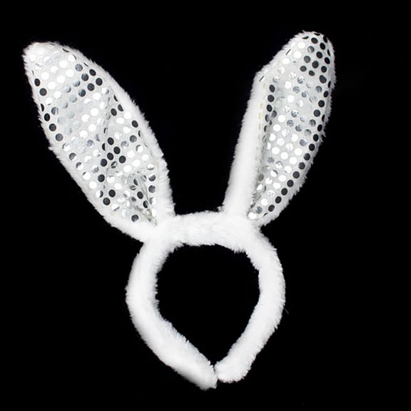 Miorin Under $5 Cloth Headbands for Women, Sparkly Bunny Hairband for Holiday Party, Spring Hair Accessories, Silver Heardband