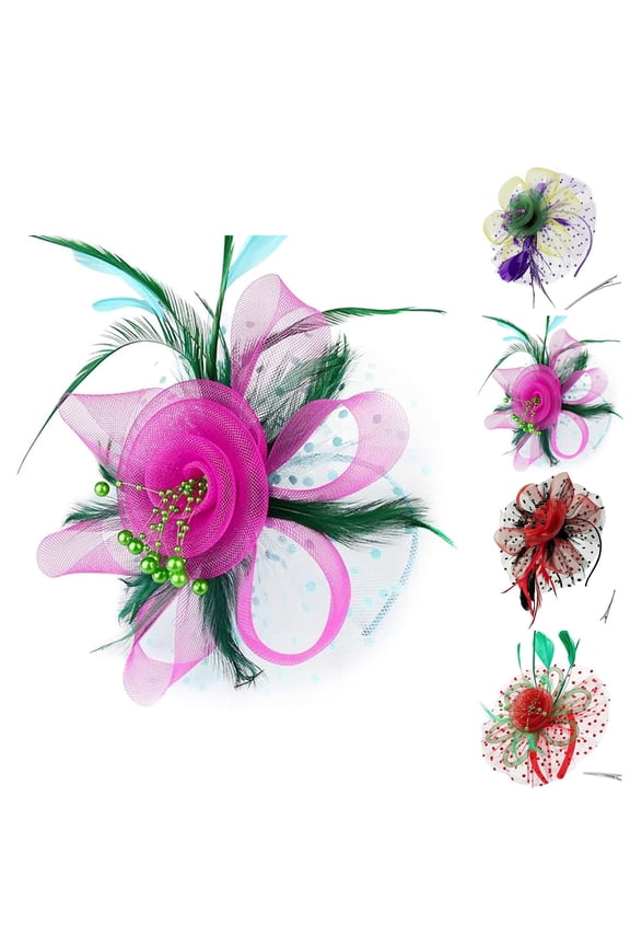 Miorin Under $5 Fascinators for Women, Tea Party Headband Hats, Hat Clip Headwear Veil Headband for Wedding Cocktail Dresses Accessories Pink
