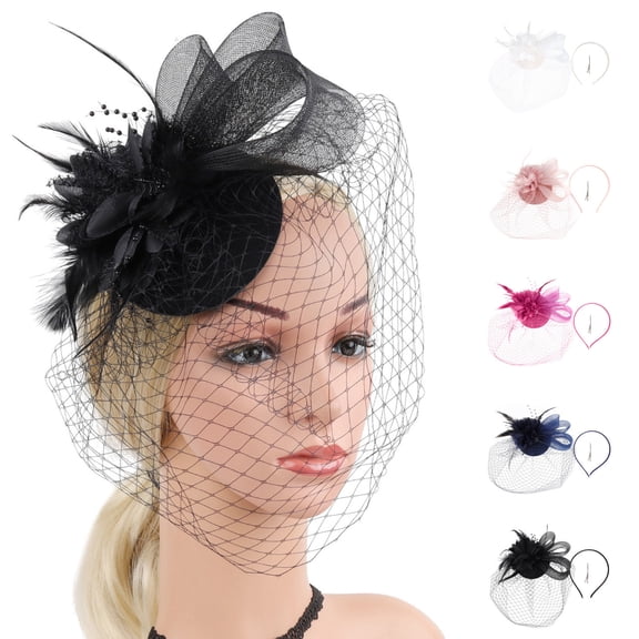Miorin Under $5 Summer Hair Accessories, Fascinators Hat, Fascinator for Women Tea Party Veil Headband for Wedding Cocktail Dresses Accessories Black