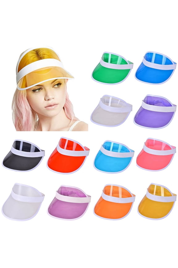 Miorin Under $5 Transparent PVC Sun Visor Hat Hollow Top Clear Brim Outdoor Beach Sport Cap Adjustable Strap Multi Bright Candy Colors