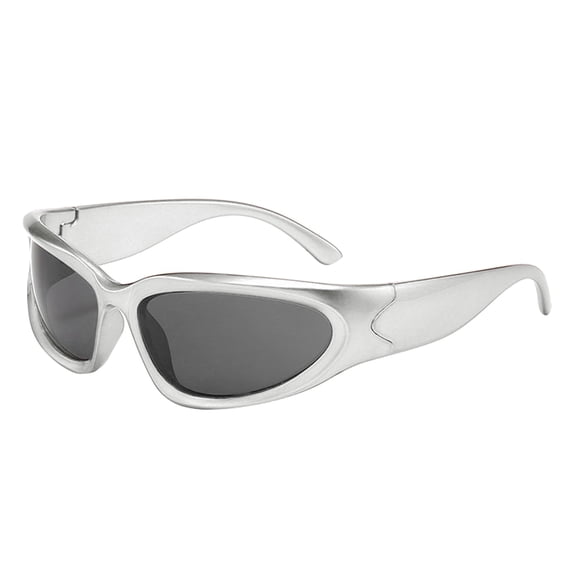 Miorin Under $5 Trendy Y2K Sunglasses Womens Mens Wrap Around Sports Sun Glasses 90s Ladies Shades Protection Silver Frame Black Lens Sunglasses