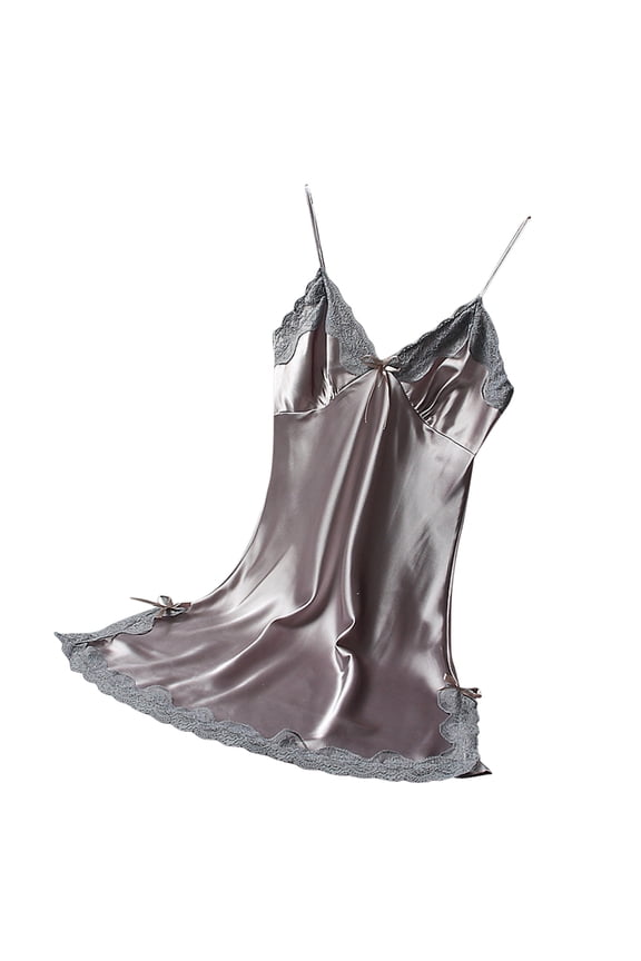 Miorin Under $5 Women's Nightgown Lace Trim Sleeveless Sleepwear Spaghetti Strap Sleep Dress, Grey Nightgowns & Sleepshirts,