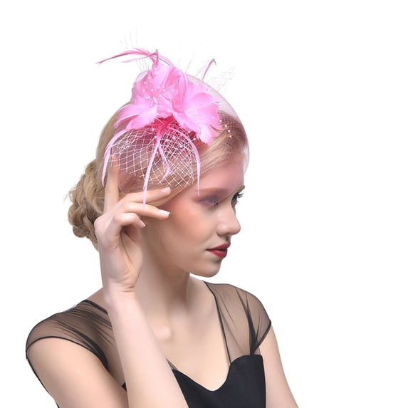 Miorin Under $5 Womens Fascinators Hats, Tea Party Hats for Women, Fascinators Hats Headband with Mesh for Wedding Cocktail Dresses Pink