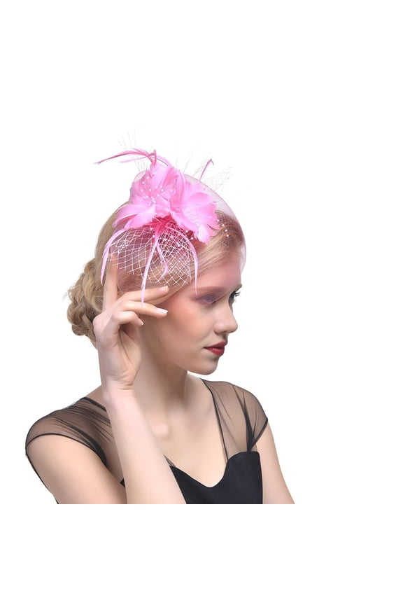 Miorin Under $5 Womens Fascinators Hats, Tea Party Hats for Women, Fascinators Hats Headband with Mesh for Wedding Cocktail Dresses Pink