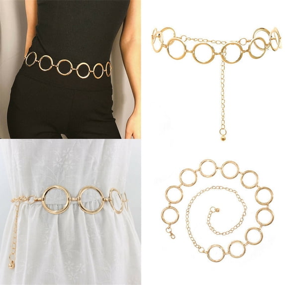 Miorin Western Chain Belt for Women Under $ 5, Vintage Cowgirl Waist Chain, Boho Metal Concho Belt for Dresses Jeans Country Outfit, Gold Belt