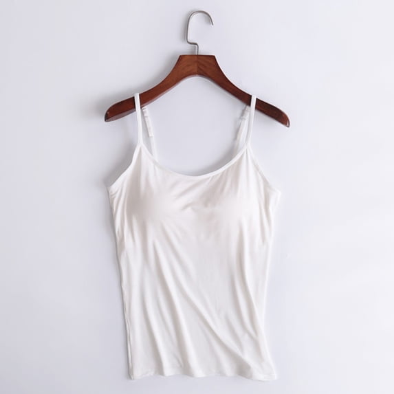 Miorin Women Camisole Tank Tops with Built-in Padded Bra, Adjustable Spaghetti Strap Scoop Neck Modal Cami Shirts, Wireless Shelf Bra Undershirt for Daily Casual Lounge Outdoor, White XL