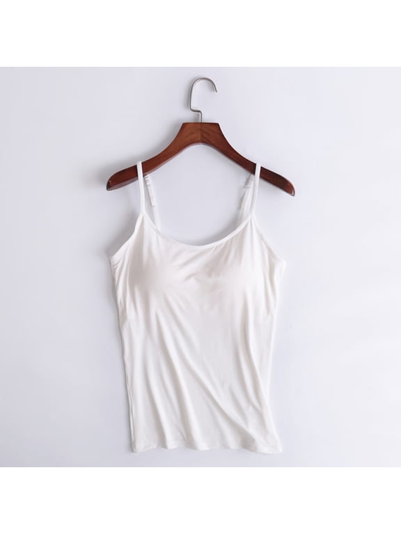 Miorin Women Camisole Tank Tops with Built-in Padded Bra, Adjustable Spaghetti Strap Scoop Neck Modal Cami Shirts, Wireless Shelf Bra Undershirt for Daily Casual Lounge Outdoor, White 2XL