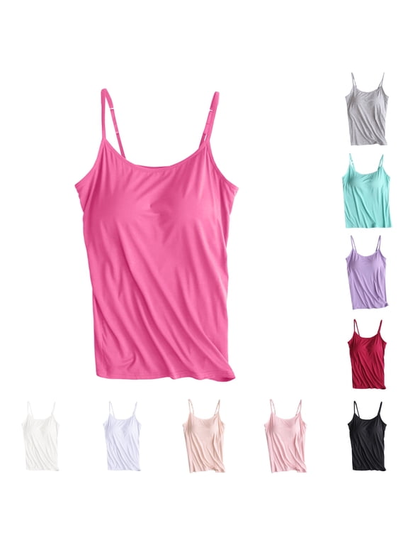 Miorin Women Camisole Tank Tops with Built-in Padded Bra, Adjustable Spaghetti Strap Scoop Neck Modal Cami Shirts, Wireless Shelf Bra Undershirt for Daily Casual Lounge Outdoor, Black L