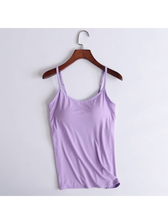 Miorin Women Camisole Tank Tops with Built-in Padded Bra, Adjustable Spaghetti Strap Scoop Neck Modal Cami Shirts, Wireless Shelf Bra Undershirt for Daily Casual Lounge Outdoor, Purple 2XL