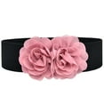 thumbnail image 1 of Miorin Women Floral Bow Wide Elastic Waist Belt for Dresses Under $ 5, Cute Flower Stretch Belt with Double Popper Closure, Ladies Wide Cinch Belt for Jeans Pants, Pink Belt, 1 of 2