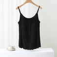 thumbnail image 1 of Miorin Women Scoop Neck Built-in Bra Tank Tops, Thin Spaghetti Strap Modal Loose Flowy Wavy Hem Undershirt, Solid Relaxed Layering Cami for All Season Loungewear Daily Inner Wear, Black XL, 1 of 7