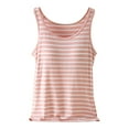 thumbnail image 1 of Miorin Women Striped Wide Strap Tank Tops with Built-in Padded Bra, Scoop Neck Modal Wireless Shelf Bra Undershirt, Wavy Hem Loungewear Sleeveless Cami for Sleep Daily Casual Layering, Pink 2XL, 1 of 3