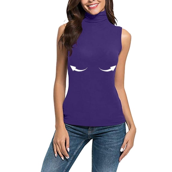 Miorin Women Turtleneck Sleeveless Tank Tops with Built-in Padded Bra, Stretch Modal Wireless Shelf Bra Undershirt, Solid Fitted Layering Cami for Spring Fall Winter Daily Casual Outfits, Purple L