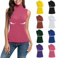 thumbnail image 1 of Miorin Women Turtleneck Sleeveless Tank Tops with Built-in Padded Bra, Stretch Modal Wireless Shelf Bra Undershirt, Solid Fitted Layering Cami for Spring Fall Winter Daily Casual Outfits, Black L, 1 of 9