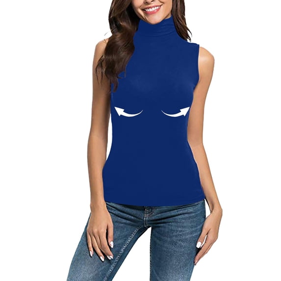 Miorin Women Turtleneck Sleeveless Tank Tops with Built-in Padded Bra, Stretch Modal Wireless Shelf Bra Undershirt, Solid Fitted Layering Cami for Spring Fall Winter Daily Casual Outfits, Blue L