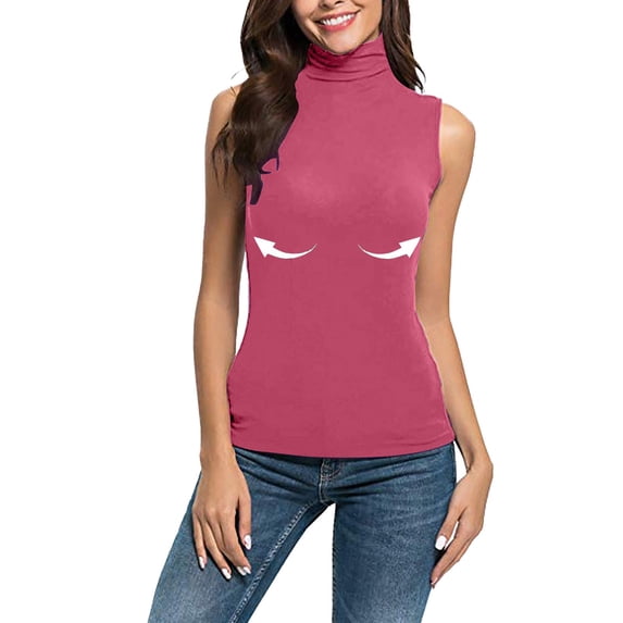 Miorin Women Turtleneck Sleeveless Tank Tops with Built-in Padded Bra, Stretch Modal Wireless Shelf Bra Undershirt, Solid Fitted Layering Cami for Spring Fall Winter Daily Casual Outfits, Hot Pink M