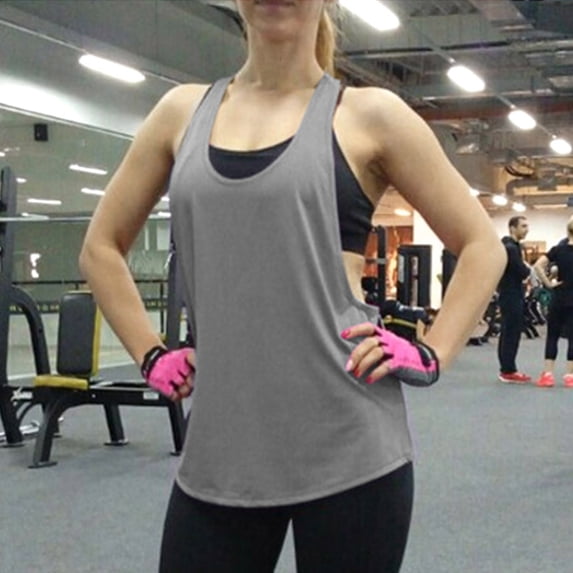 Miorin Women Workout Sleeveless Tops, Racerback Side Split Athletic Tank Tops, Quick Dry Breathable Workout Sleeveless Shirts, Loose Fit Gym Yoga Running Cami for Sports Training Loungewear, Grey L