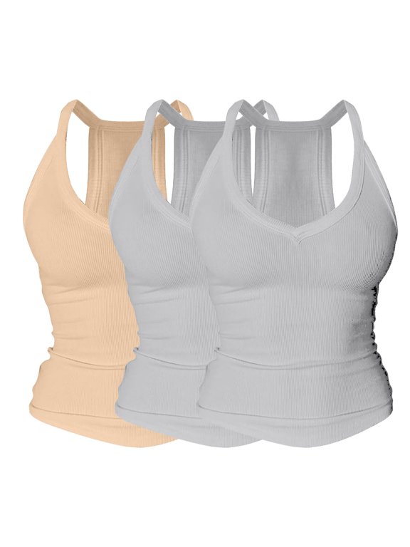 Miorin Women's Tank Top with Built in Bra 3 Pack Racerback Cami Fashion Clothes