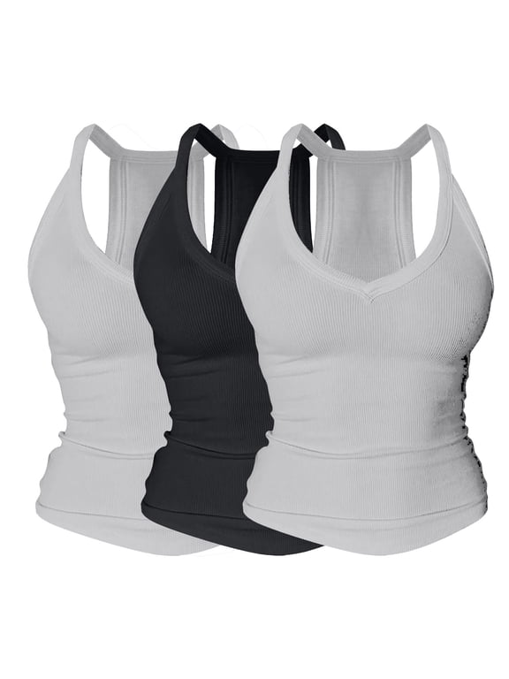 Miorin Women's Tank Top with Built in Bra 3 Pack Racerback Cami Fashion Clothes