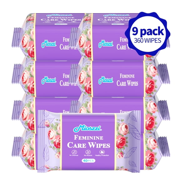 Mioszzi Feminine Cleansing Wipes, Alcohol-Free Gentle Daily Care, 9 Packs, 360 Total Count