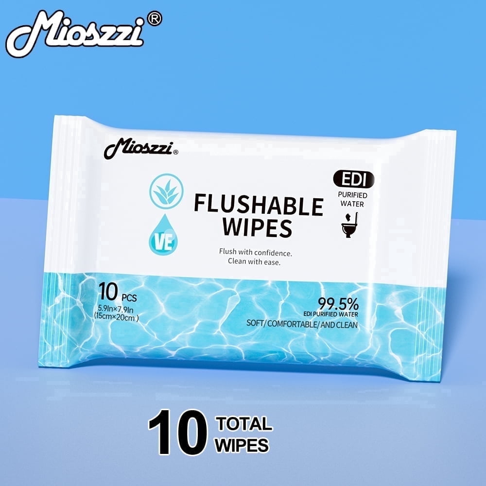 Mioszzi Flushable Wet Wipes, Portable, Septic Safe, 10 Count