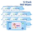 thumbnail image 1 of Mioszzi Baby Wipes, Unscented, Aloe, Gentle, Hypoallergenic, Hospital Grade, Plant-Based, 12 Packs, 960 Total Count, 1 of 5