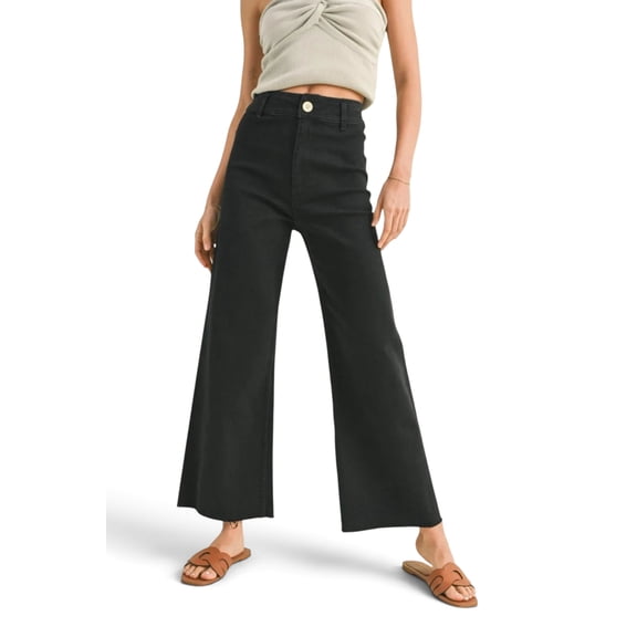 Miou Muse - High Rise Raw Hem Crop Wide Leg Pant - (29" Inseam) - MMP623