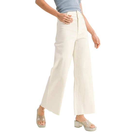Miou Muse - High Rise Raw Hem Crop Wide Leg Pant - (29" Inseam) - MMP623