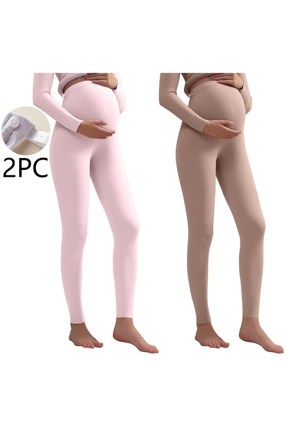 2-Pack Women's Maternity Leggings Over The Belly Pregnancy Yoga Pants Comfy Stretch Adjustable Waist Thermal Bottoms