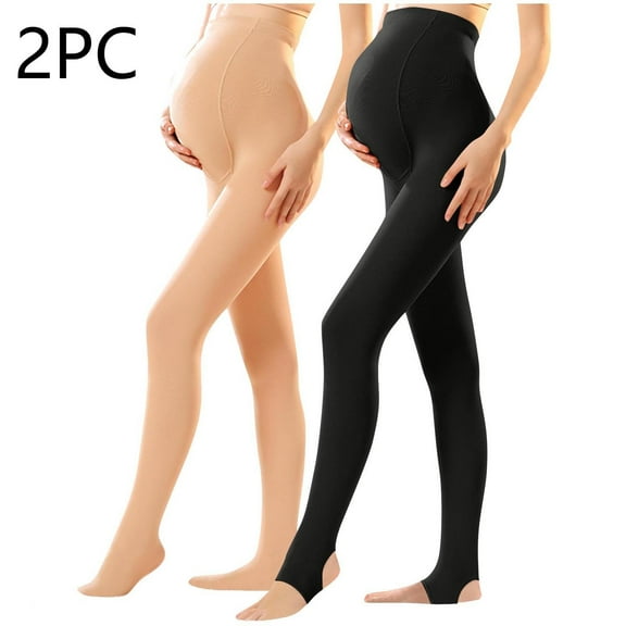 Miqool 2-Pack Women's Maternity Pantyhose Pregnancy Fleece Lined Thermal Tights Over The Belly Stretchy High Waisted Legging