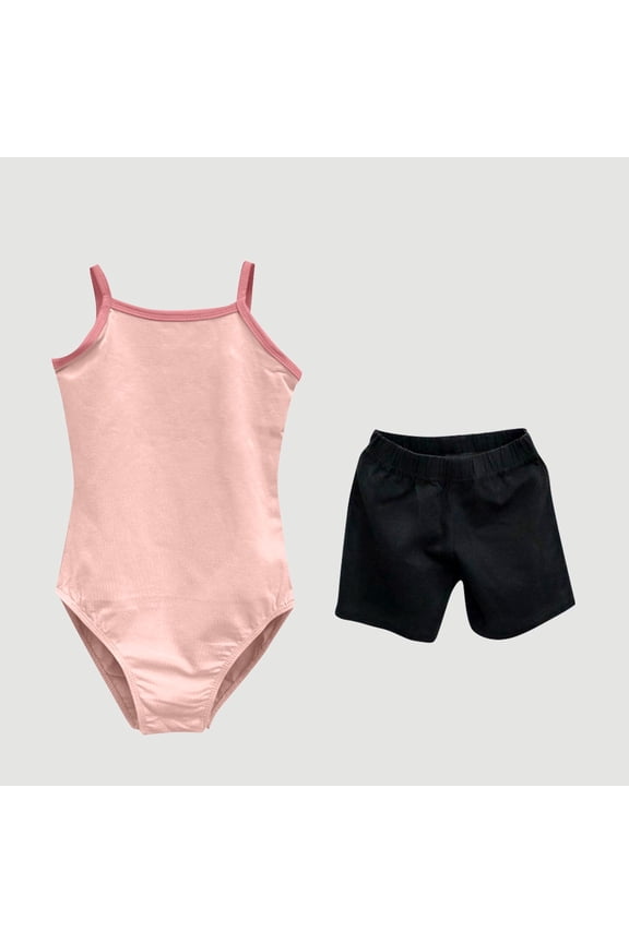 2 Piece Girls Ballet Leotard Shorts Nude Camisole Seamless Dance Undergarment with Adjustable Straps Gymnastics Leotards 2-14 Years