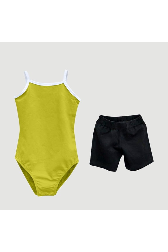 2 Piece Girls Ballet Leotard Shorts Nude Camisole Seamless Dance Undergarment with Adjustable Straps Gymnastics Leotards 2-14 Years