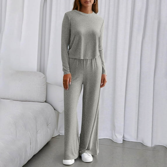 Miqool 2 Piece Lounge Sets for Women Fall Outfits Long Sleeve Wide Leg Tracksuits Casual Yoga Tennis Sets Matching Loungewear Set