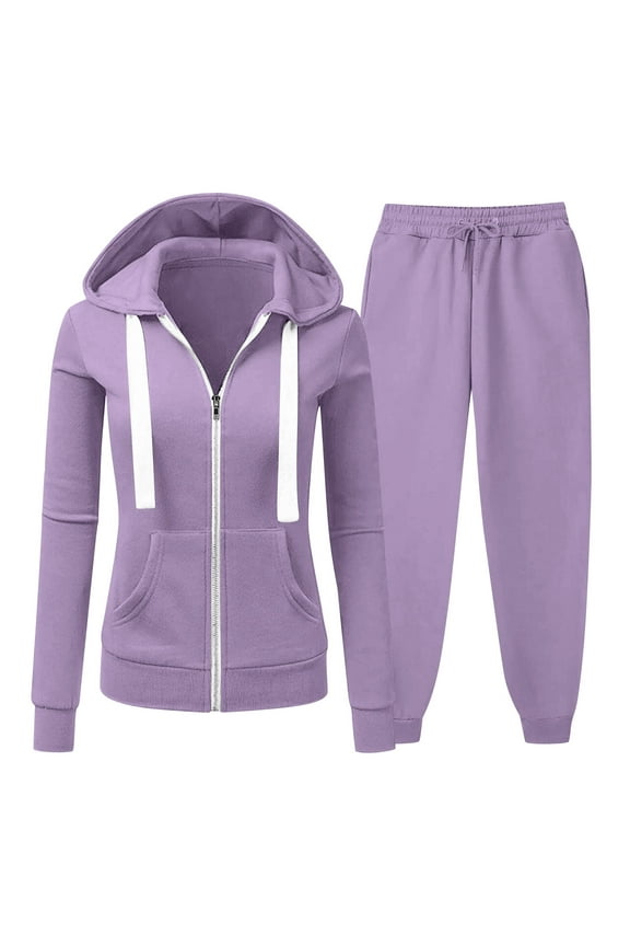 2 Piece Sets for Women Fall Zip Up Jacket with Hood Comfy Jogging Sweat Set Casual Baggy Sweatpants Set