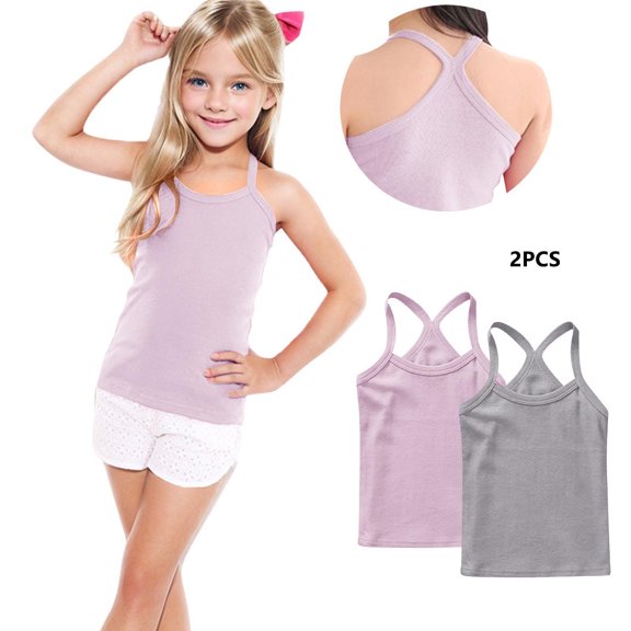 Miqool 2 Pieces Girls Dance Tank Tops Kids Racerback Sleeveless Basic Tops for Yoga Sports Ballet Gymnastics Dancewear, Sizes 12M-13T