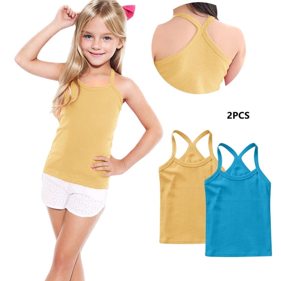 Miqool 2 Pieces Girls Dance Tank Tops Kids Racerback Sleeveless Basic Tops for Yoga Sports Ballet Gymnastics Dancewear, Sizes 12M-13T