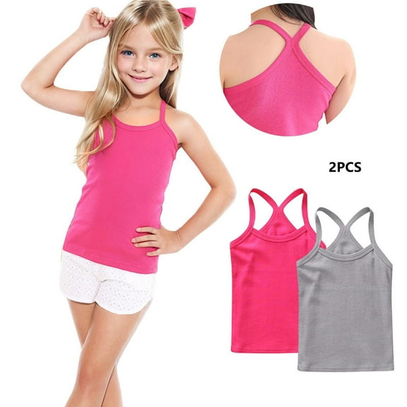 Miqool 2 Pieces Girls Dance Tank Tops Kids Racerback Sleeveless Basic Tops for Yoga Sports Ballet Gymnastics Dancewear, Sizes 12M-13T