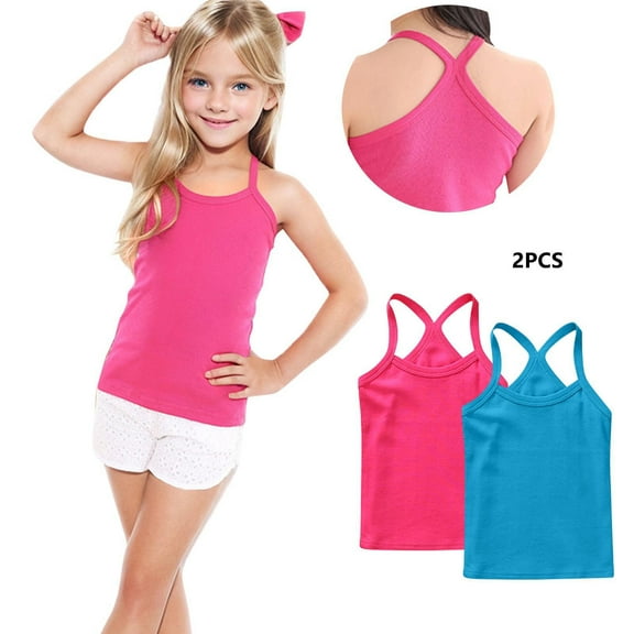 Miqool 2 Pieces Girls Dance Tank Tops Kids Racerback Sleeveless Basic Tops for Yoga Sports Ballet Gymnastics Dancewear, Sizes 12M-13T