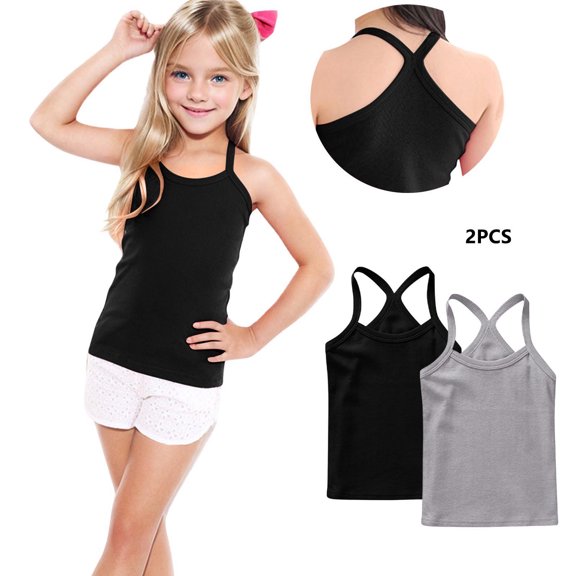 Miqool 2 Pieces Girls Dance Tank Tops Kids Racerback Sleeveless Basic Tops for Yoga Sports Ballet Gymnastics Dancewear, Sizes 12M-13T