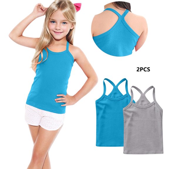 Miqool 2 Pieces Girls Dance Tank Tops Kids Racerback Sleeveless Basic Tops for Yoga Sports Ballet Gymnastics Dancewear, Sizes 12M-13T