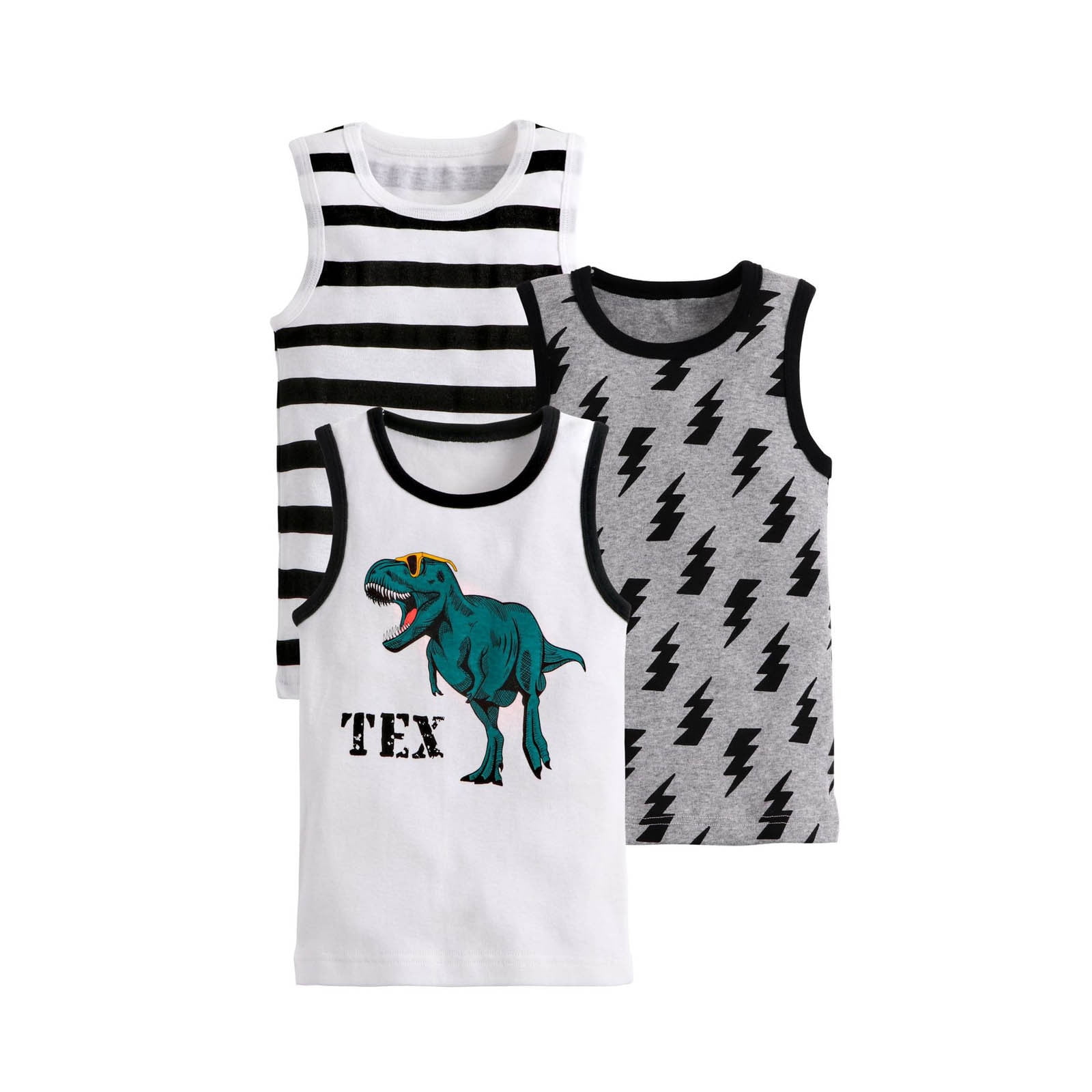 Babyhug Cotton Knit Sleeveless Tank T-Shirts with Dino Print & Stripes Pack of 3 - Multicolor main image 0