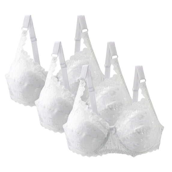 Miqool 3 Pack Women's Embroidered Floral Lace Minimizer Bras with Underwire Full Coverage Comfort Padded Support Push Up Bras, 34-48C